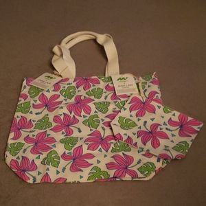 Jana Lam Hawaii Floral Hibiscus Tote Pouch SET